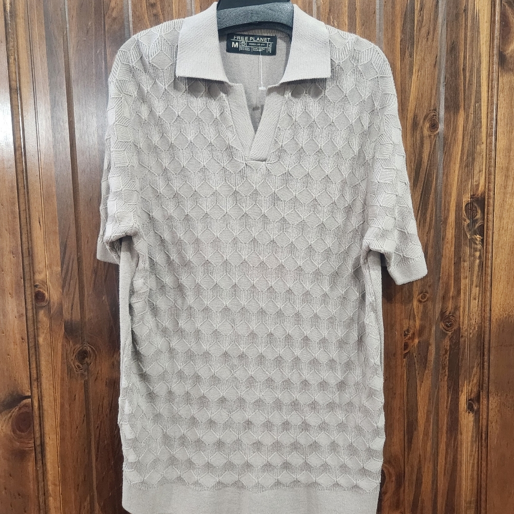 Free Planet Cream V-Neck Sweater with Textured Knit
